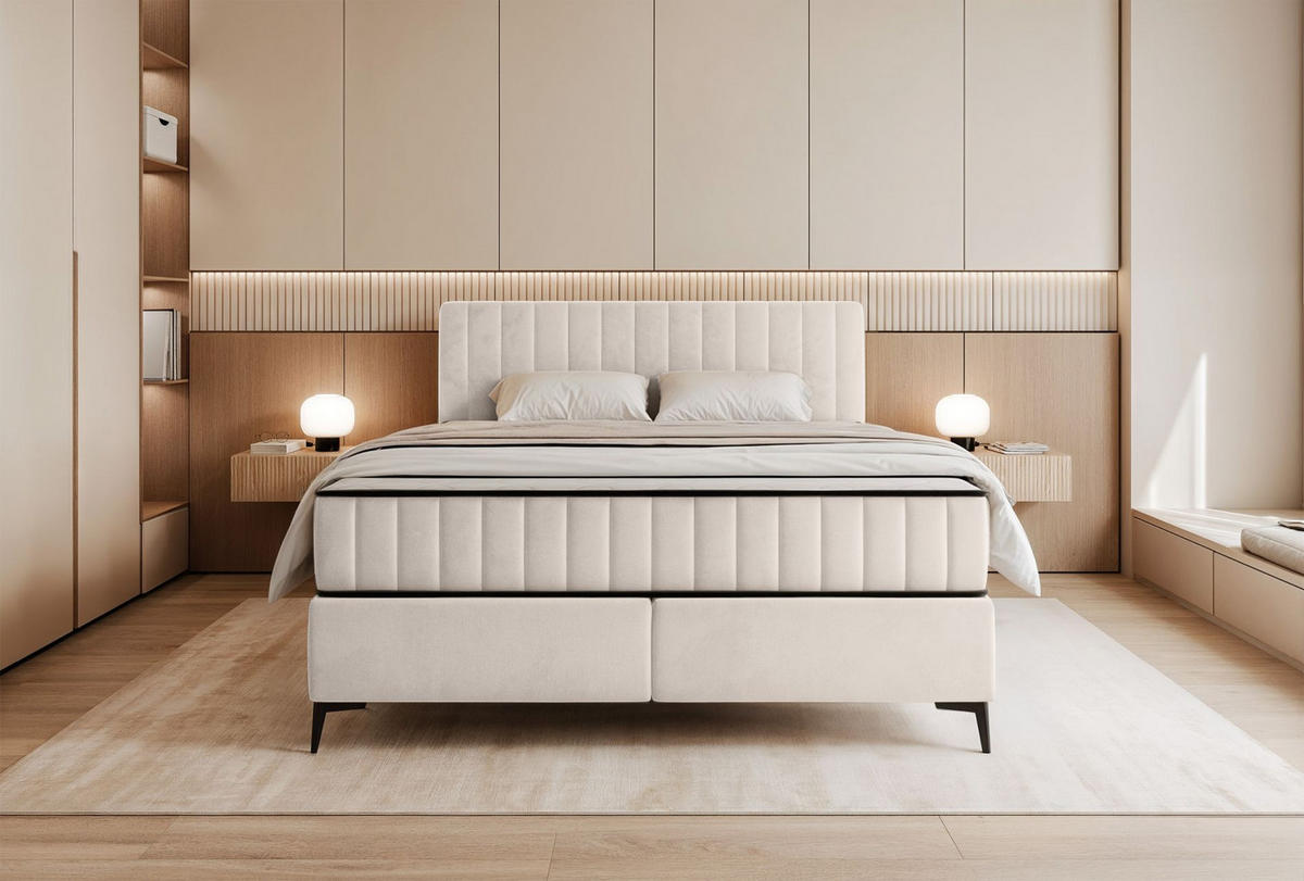 BOXBETT Mufasso Creme Samtbezug 180x200 cm - Creme/Schwarz, Textil/Metall (180/200cm) - Selsey