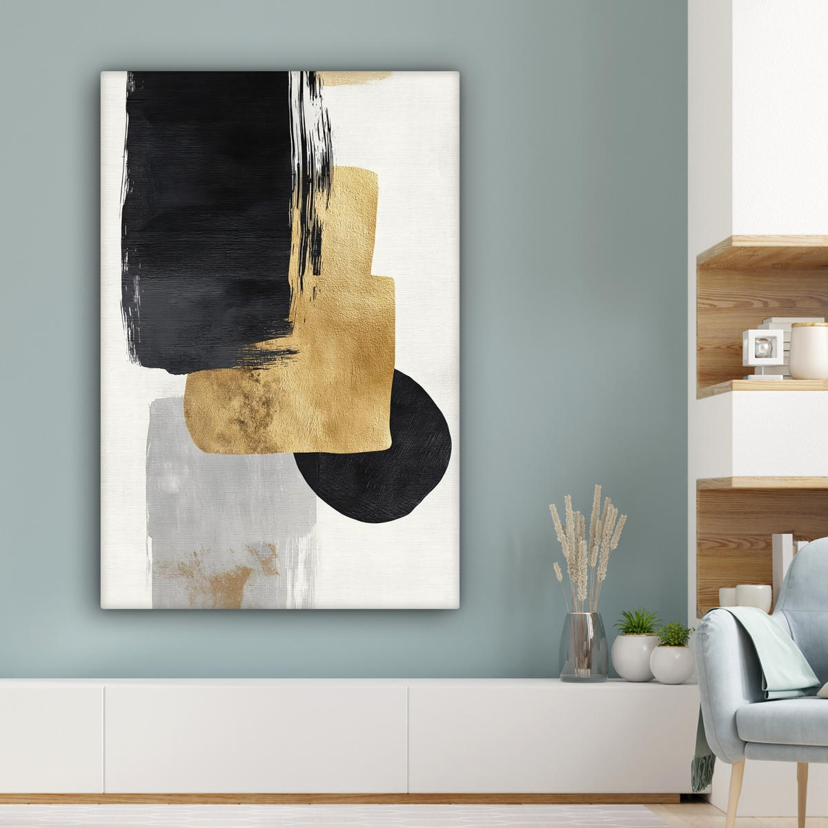 LEINWANDBILD Gold - Rechtecke - Kreise - Abstrakt Deko XXL 80x120 cm - Weiß, Textil (80/120cm) - MuchoWow