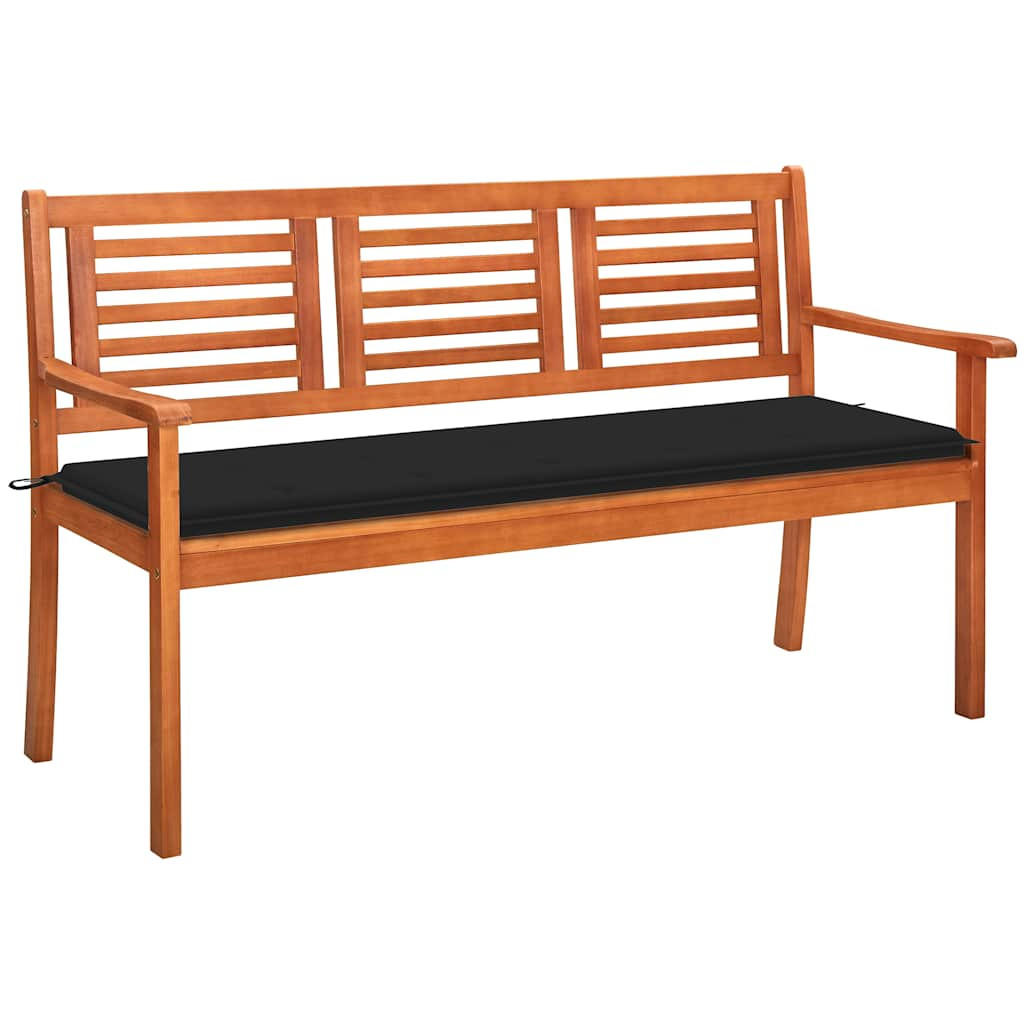 3-SITZER-GARTENBANK mit Auflage 150 cm Massivholz Eukalyptus - Schwarz, Holz (150/89/60cm) - furnicato