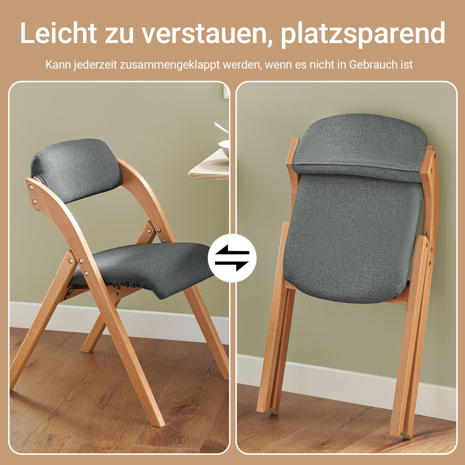KLAPPSTUHL Buche Gepolstert, 47.5x77x59cm, Dunkelgrau - Dunkelgrau, Holz (47/93/8cm) - SoBuy