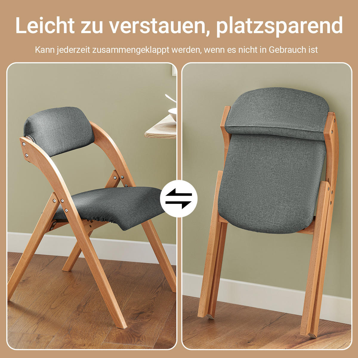 KLAPPSTUHL Buche Gepolstert, 47.5x77x59cm, Dunkelgrau - Dunkelgrau, Holz (47/93/8cm) - SoBuy