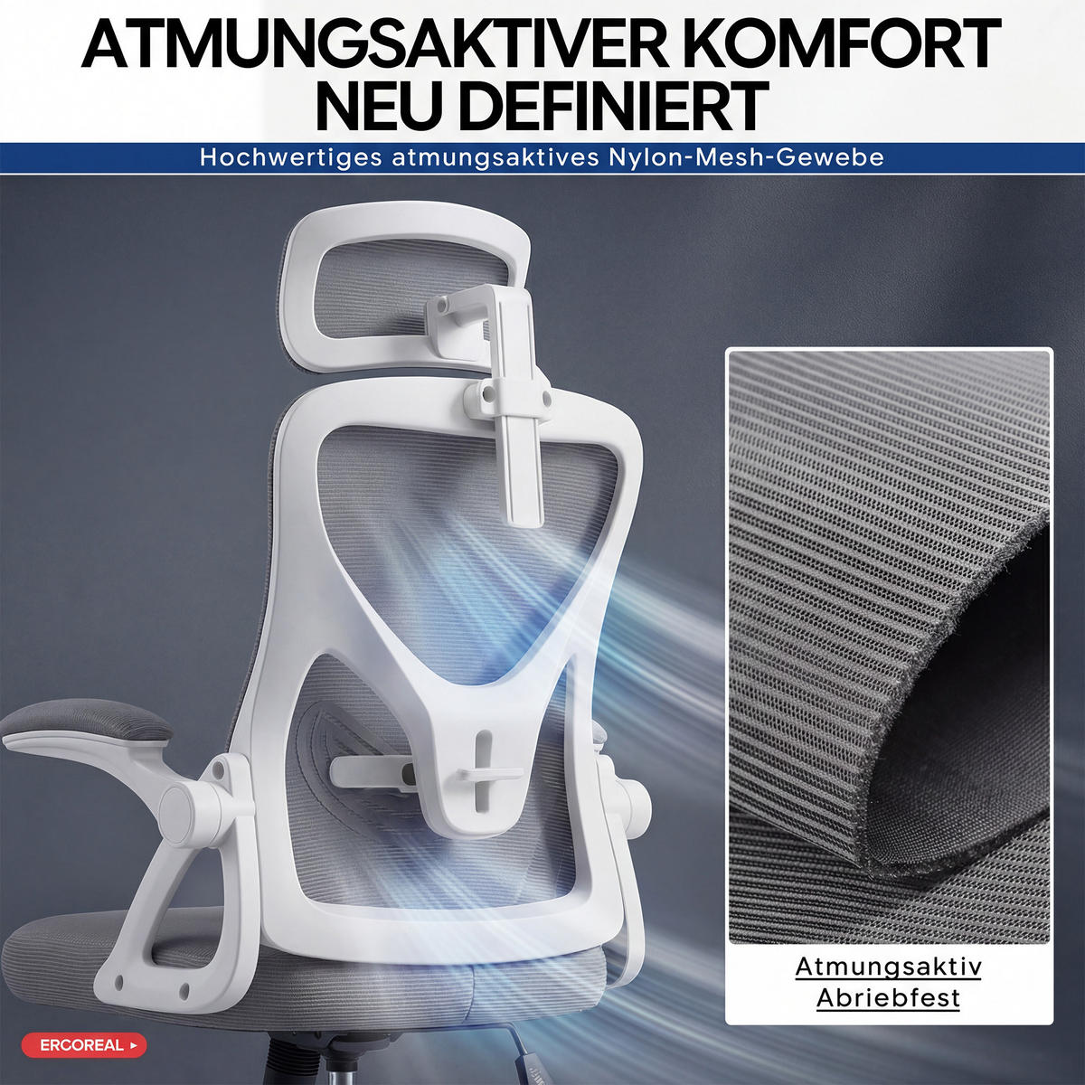 DREHSTUHL Gräulich-weiß mit Verstellbare Lendenwirbelstütze und 2D-Kopfstütze - Weiß, Kunststoff (63/114/68cm) - Oxeza
