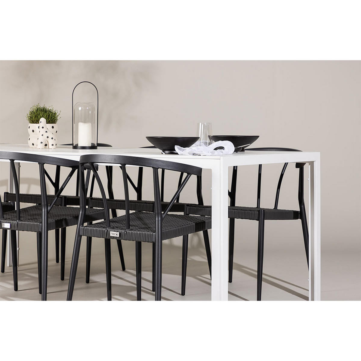 GARTENSET, Break, Tisch Weiß, Stühle Schwarz, Metall, 90 x 205 x 75 cm, 7-teilig - Weiß, Metall - ebuy24