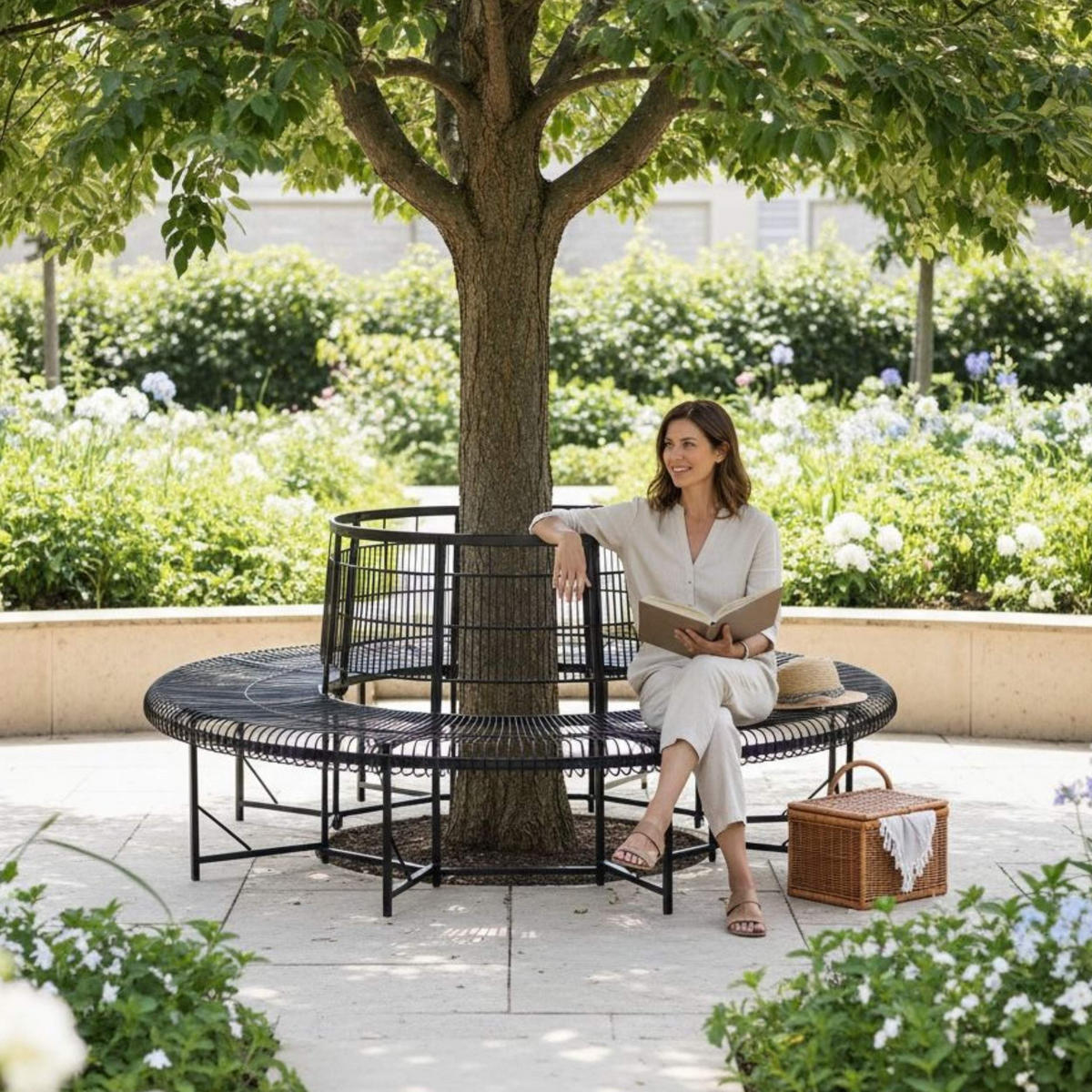 GARTENBANK Wetterfest Metall D-200cm 96723 Baumbank - Schwarz, Metall (200/100/200cm) - DanDiBo