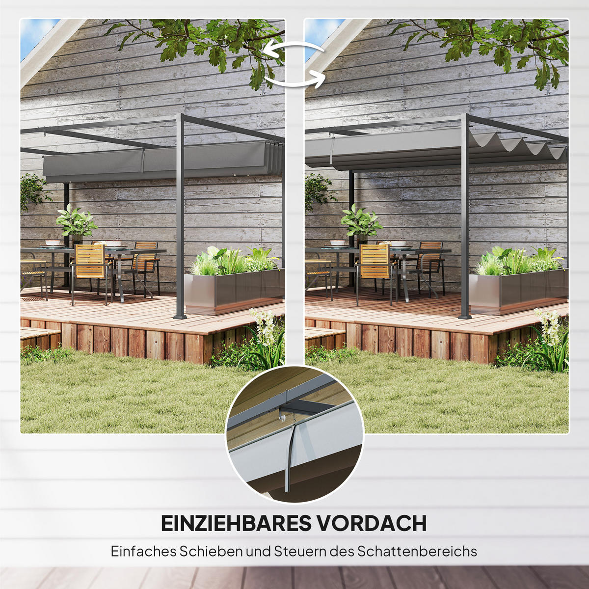 PERGOLA, Robuster Sonnenschutz für Garten, Balkon, Terrasse, aus Metall und Kunststoff, UV- und wasserabweisend, Dunkelgrau - Dunkelgrau, Metall (400/222/300cm)