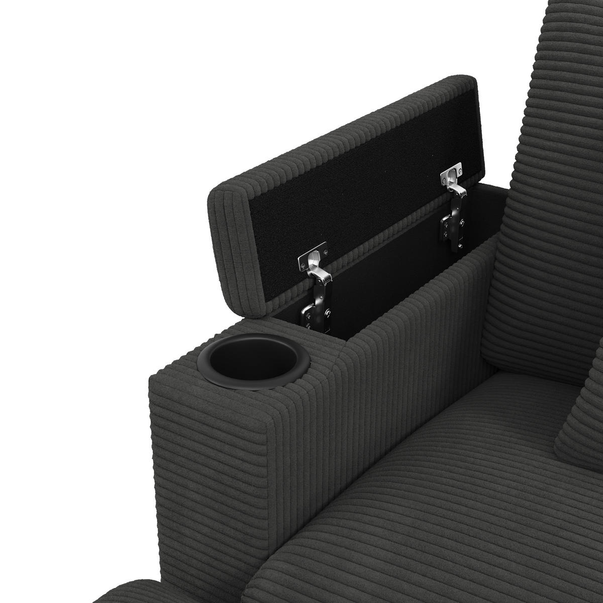 WOHNLANDSCHAFT Cord Grau mit USB, USB-C und Stauraum - Grau, Holzwerkstoff/Kunststoff (275.5/87/139cm) - WISHDOR