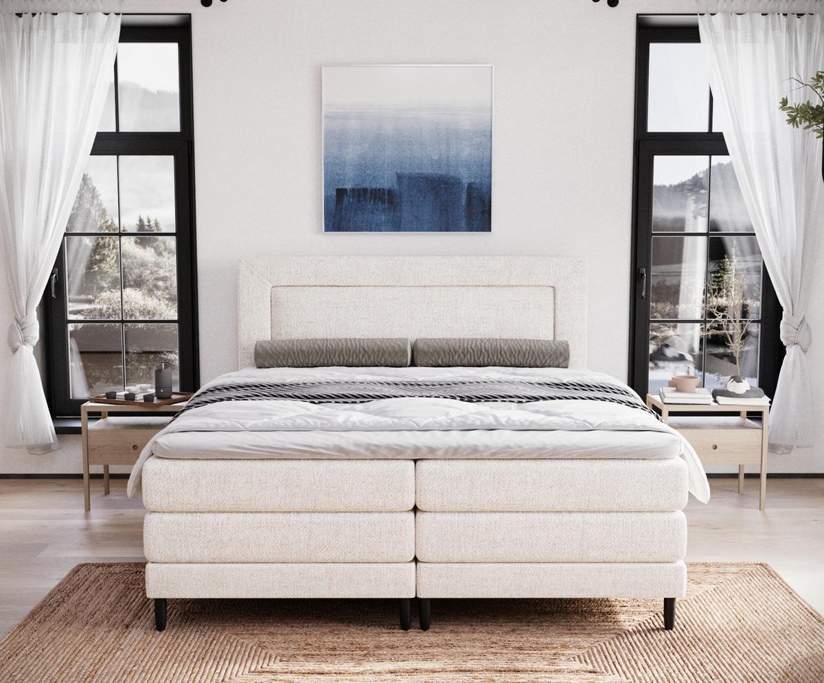 BOXSPRINGBETT Madame Creme 140/200 cm mit Matratzen und Latex-Topper - Creme/Schwarz, Holz/Holzwerkstoff (140/200cm) - Maison de Reve