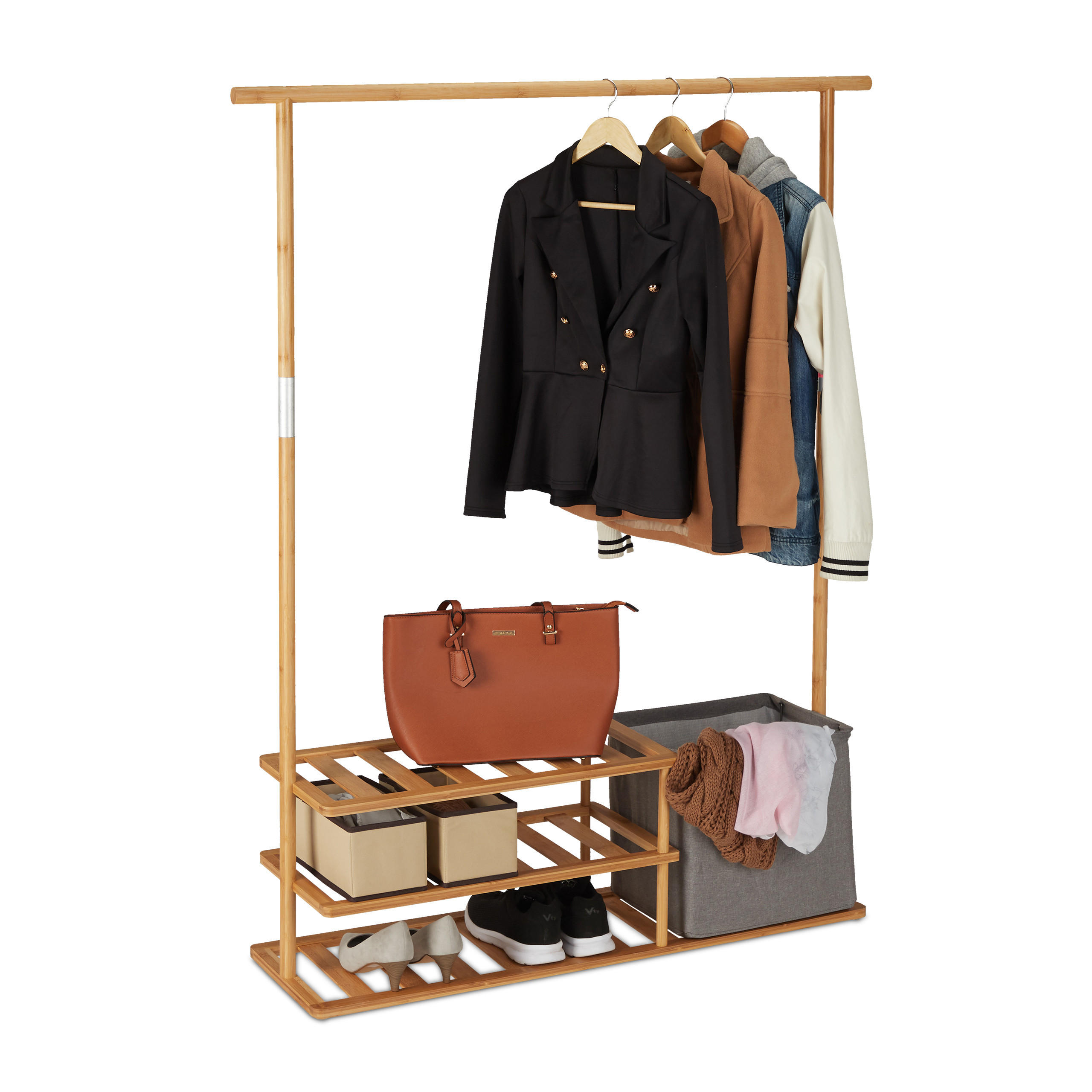 KLEIDERSTÄNDER - Hellbraun, Holz/Textil (124/154/33cm) - Relaxdays