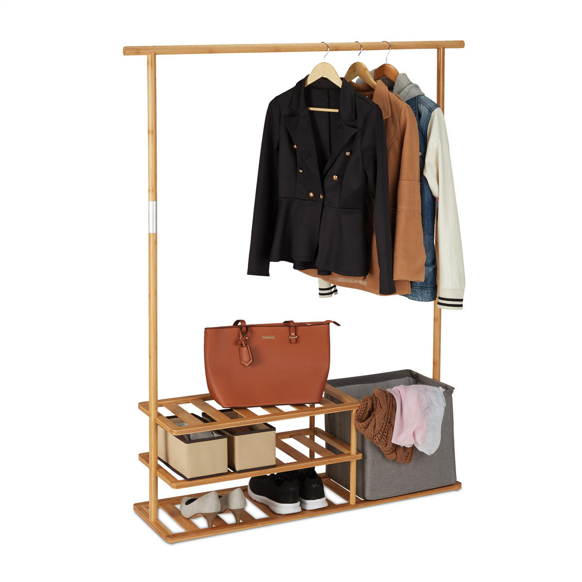 KLEIDERSTÄNDER - Hellbraun, Holz/Textil (124/154/33cm) - Relaxdays