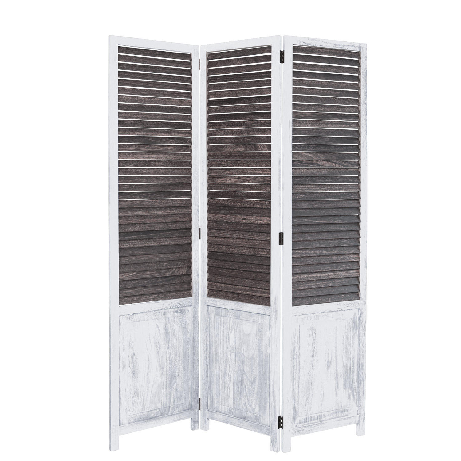 PARAVENT 3-tlg. 120/170 cm Weiß shabby washed - Weiß, Holz (120/170/2cm) - Homestyle4u