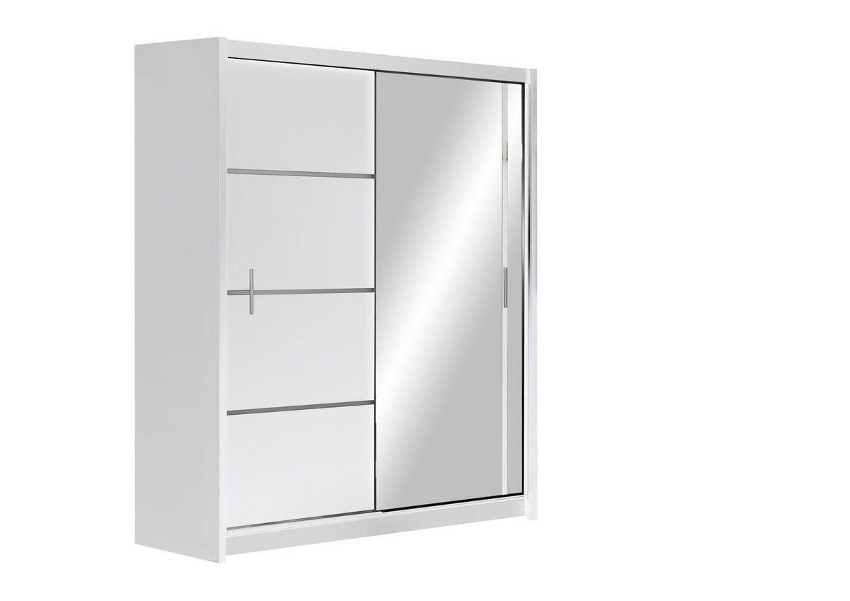 SCHWEBETÜRENSCHRANK NASUS 180/215/61 cm 2-türig mit Spiegel Weiß - Weiß, Holzwerkstoff (180/215/61cm) - MASSENO