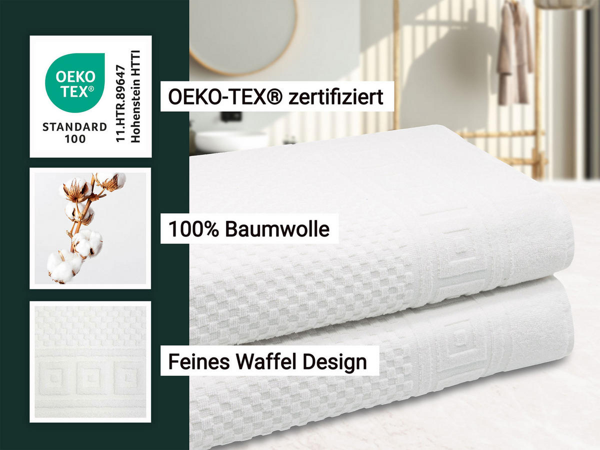 BADETUCH, 2er-Set, 100x150 cm, 100% Baumwolle, Weiß - Weiß, Textil (100/150cm) - Zollner
