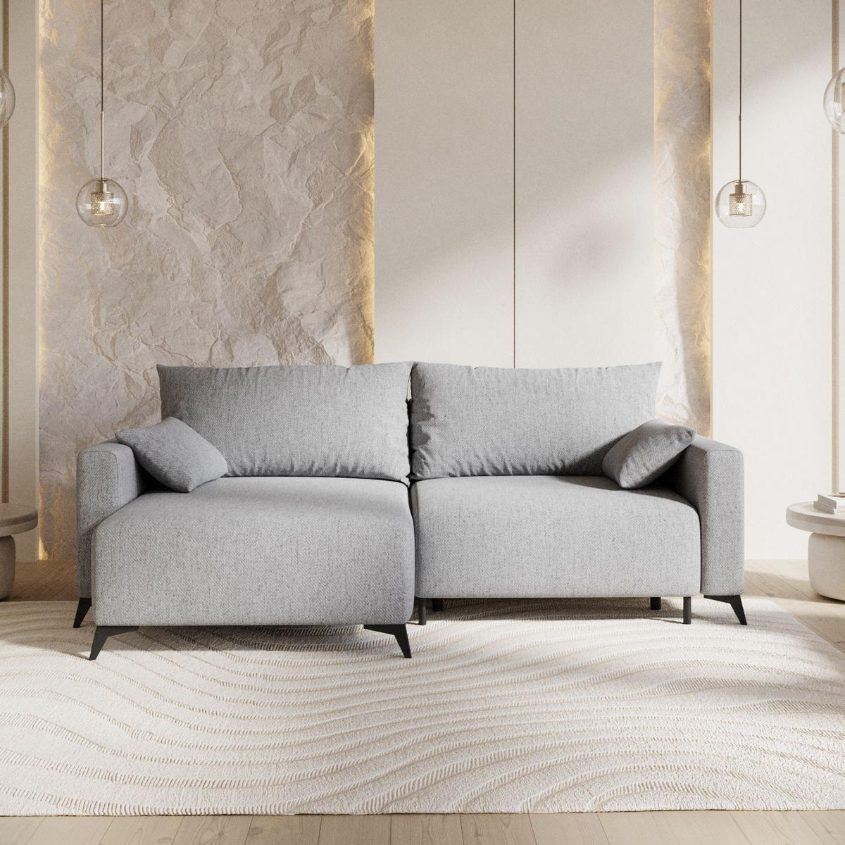 ECKSOFA NUVIO mit Schlaffunktion Grau im Neve Stoff - Schwarz/Grau, Holz/Holzwerkstoff (239/148cm) - AltaBeds