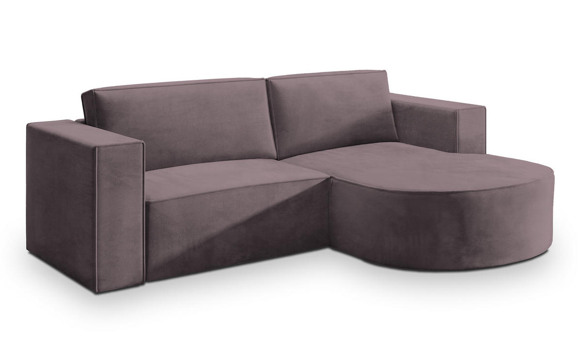 ECKSOFA SORELA M R-S Lila Velours-Stoff mit Schlaffunktion - Lila, Holz (263/174cm) - MASSENO