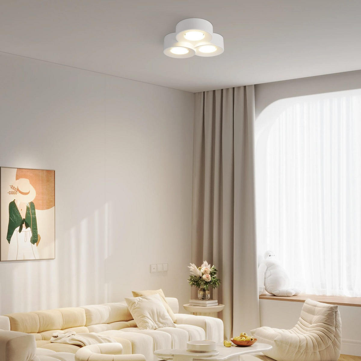 DECKENLEUCHTE Mannering 28/5.5/26.1 cm - Weiß, Naturmaterialien (5.5/28/26.1cm) - Nettlife