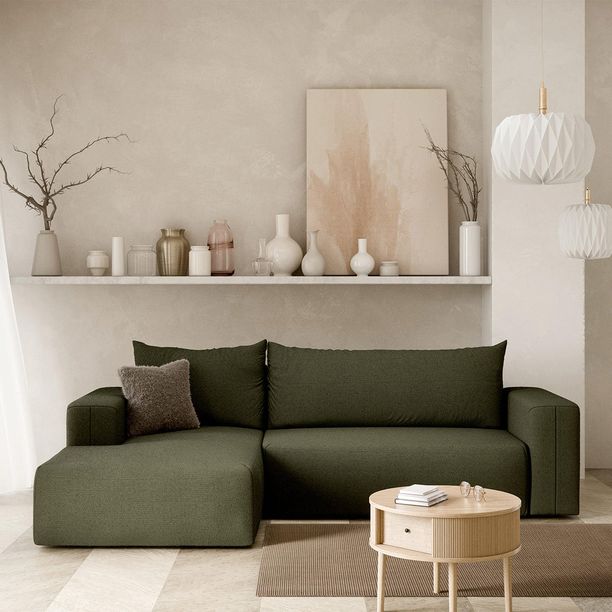 ECKSOFA Bliss 3 Sitzplätze Tannengrün - Grün, Holz (268/163cm) - Petits-meubles