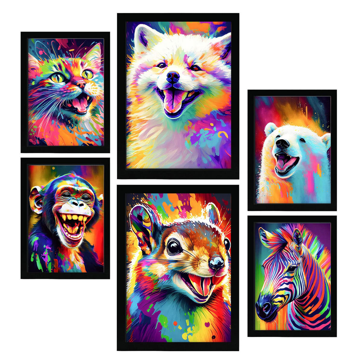 POSTER Set Mit 6 Säugetiere Im Hochformat Lebhafte Aquarell Stil Illustrationen A3 & A4 Rahmenlos - Klar, Papier (29/3cm) - Nacnic