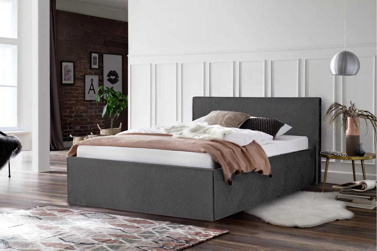 POLSTERBETT bali Charcoal 160 x 200 x 40 cm Stauraum Ohne Matratze und Lattenrost - Schwarz, Holz (160/200cm) - Halmon Schlafkomfort Betten 