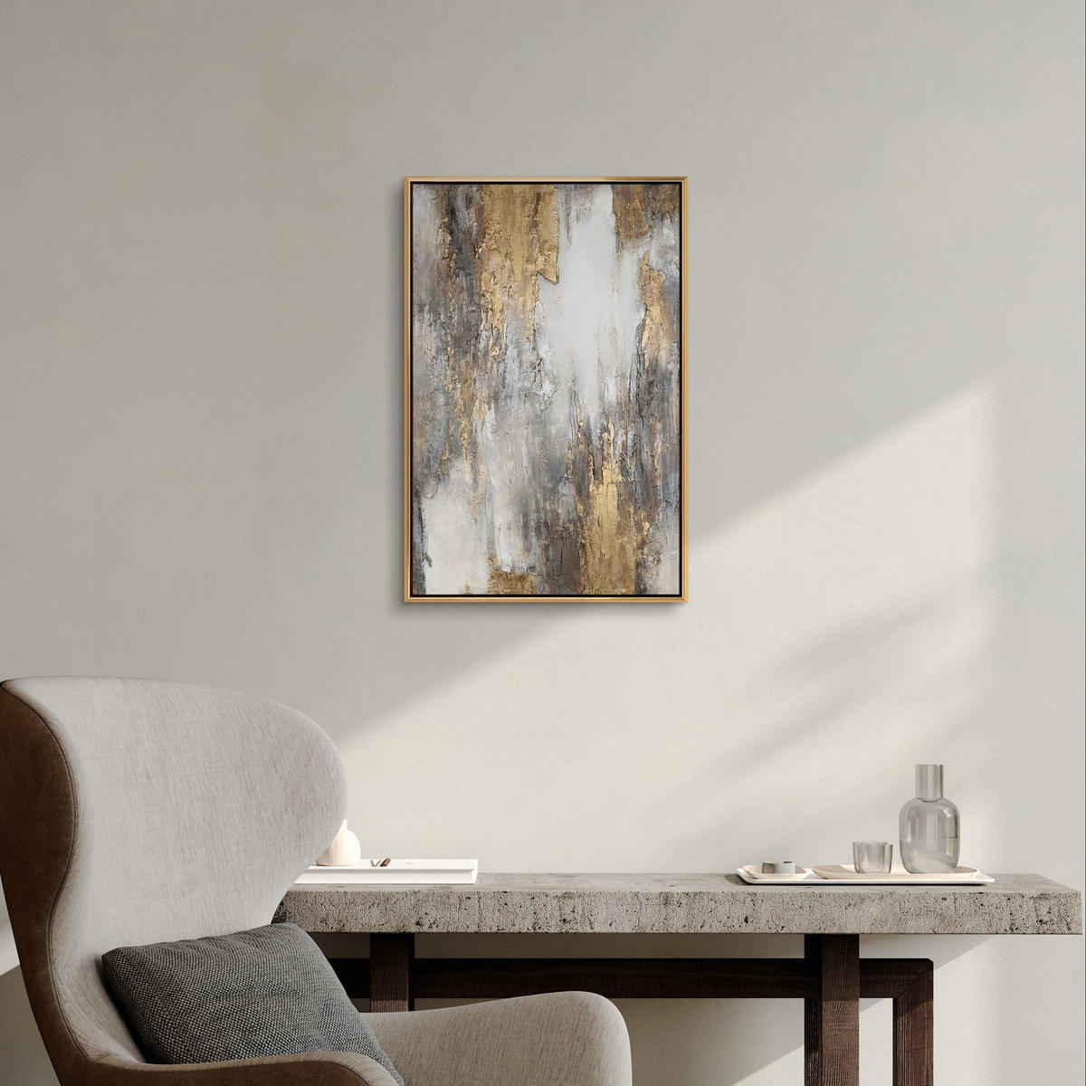 GEMÄLDE Sanfter Zeitfluss Schattenfugenrahmen Gold 60x40 cm - Goldfarben, Holz (60/40cm) - YS-art gallery