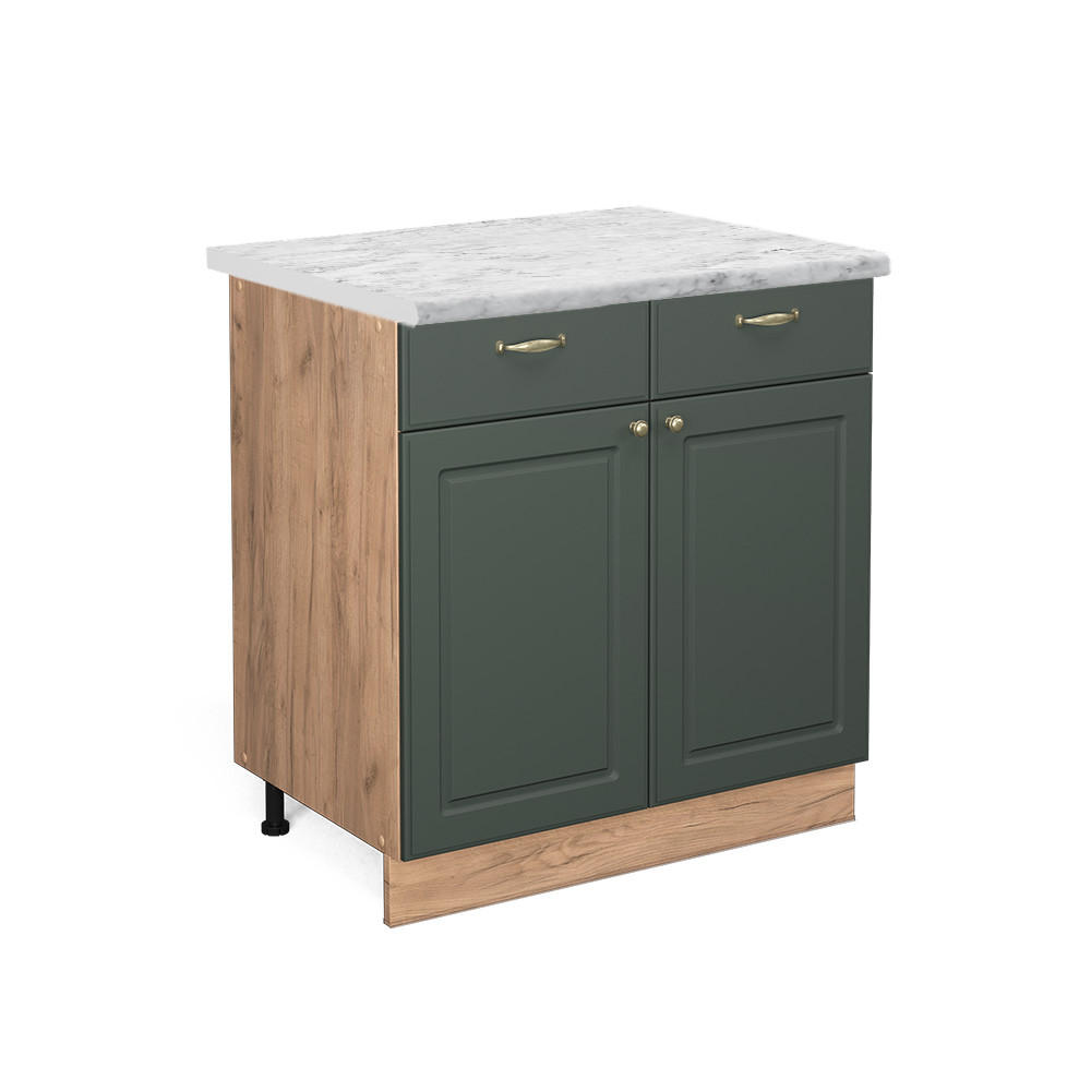 KÜCHENUNTERSCHRANK Fame-Line Grün-Gold Landhaus 80 cm, AP Marmor - Honigeiche/Eiche Wotan, Holzwerkstoff (80/82/60cm) - Vicco