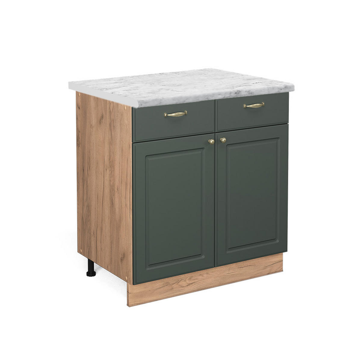 KÜCHENUNTERSCHRANK Fame-Line Grün-Gold Landhaus 80 cm, AP Marmor - Honigeiche/Eiche Wotan, Holzwerkstoff (80/82/60cm) - Vicco