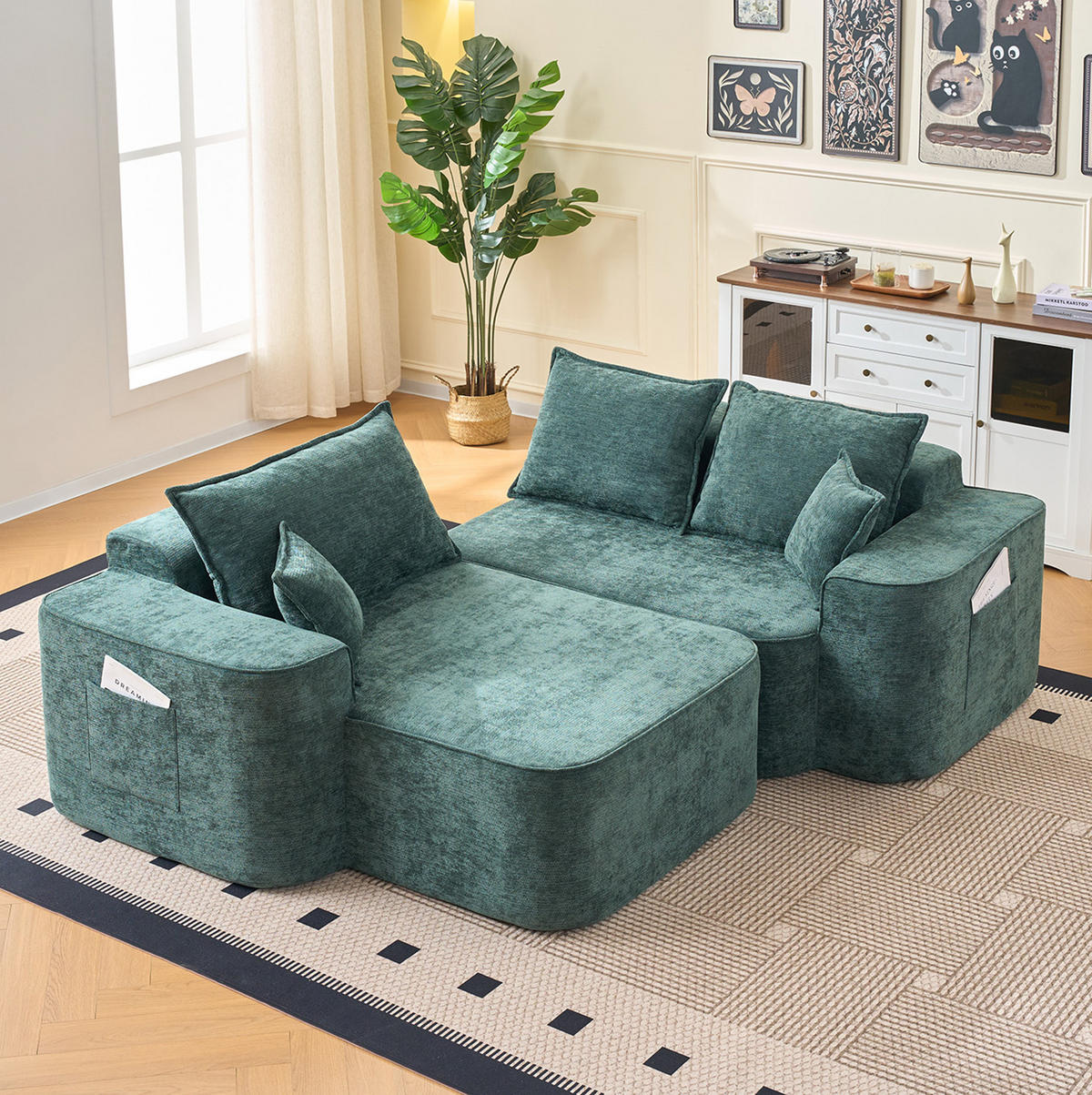 ECKSOFA 262/144/65 cm grün aus Chenille mit Chaiselongue und modularem Design - Grün, Textil (144/262cm) - OKWISH