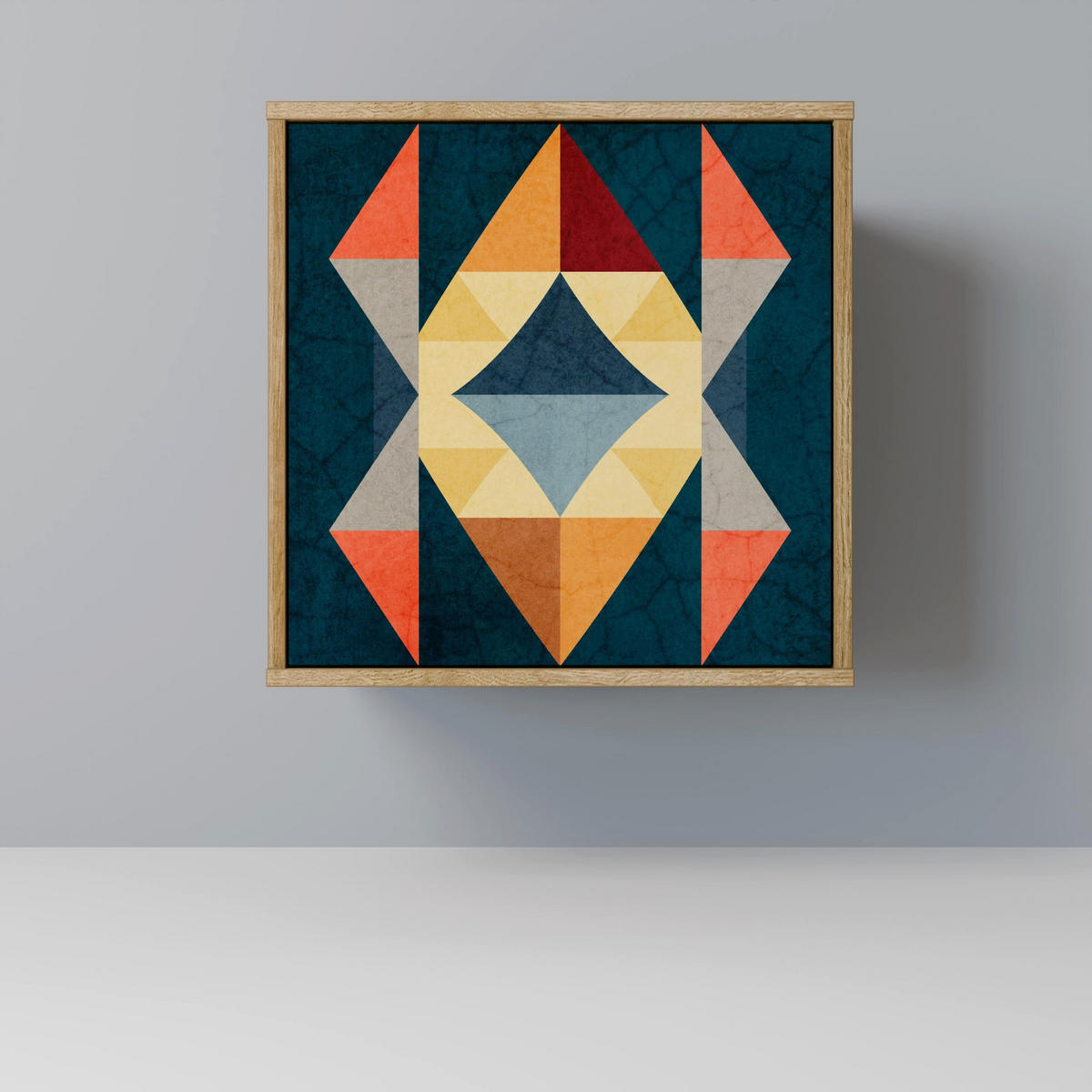 SIDEBOARD CRACKED ILLUSION, Eichefarben, 57,5x42x70,5 cm, Schwarze Metall-Sternfüße - Eichefarben/Multicolor, Holzwerkstoff/Metall (57.5/70.5/42cm) - SpaceRebels
