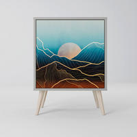 SIDEBOARD LUNAR SECRETS, Grau, 57,5x42x77,5 cm, Schräge Buchenholzfüße - Buchefarben/Multicolor, Holzwerkstoff/Buchenholz (57.5/77.5/42cm) - SpaceRebels