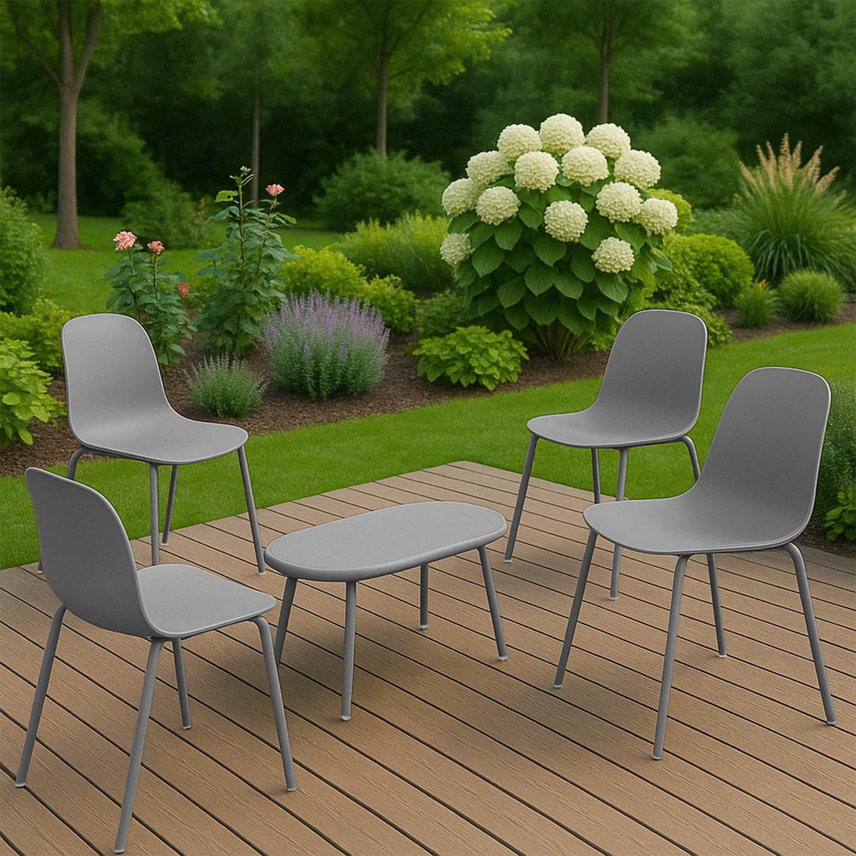 GARTENSITZGRUPPE Kunststoff Dunkelgrau (5-teilig) - Dunkelgrau, Kunststoff - CLP