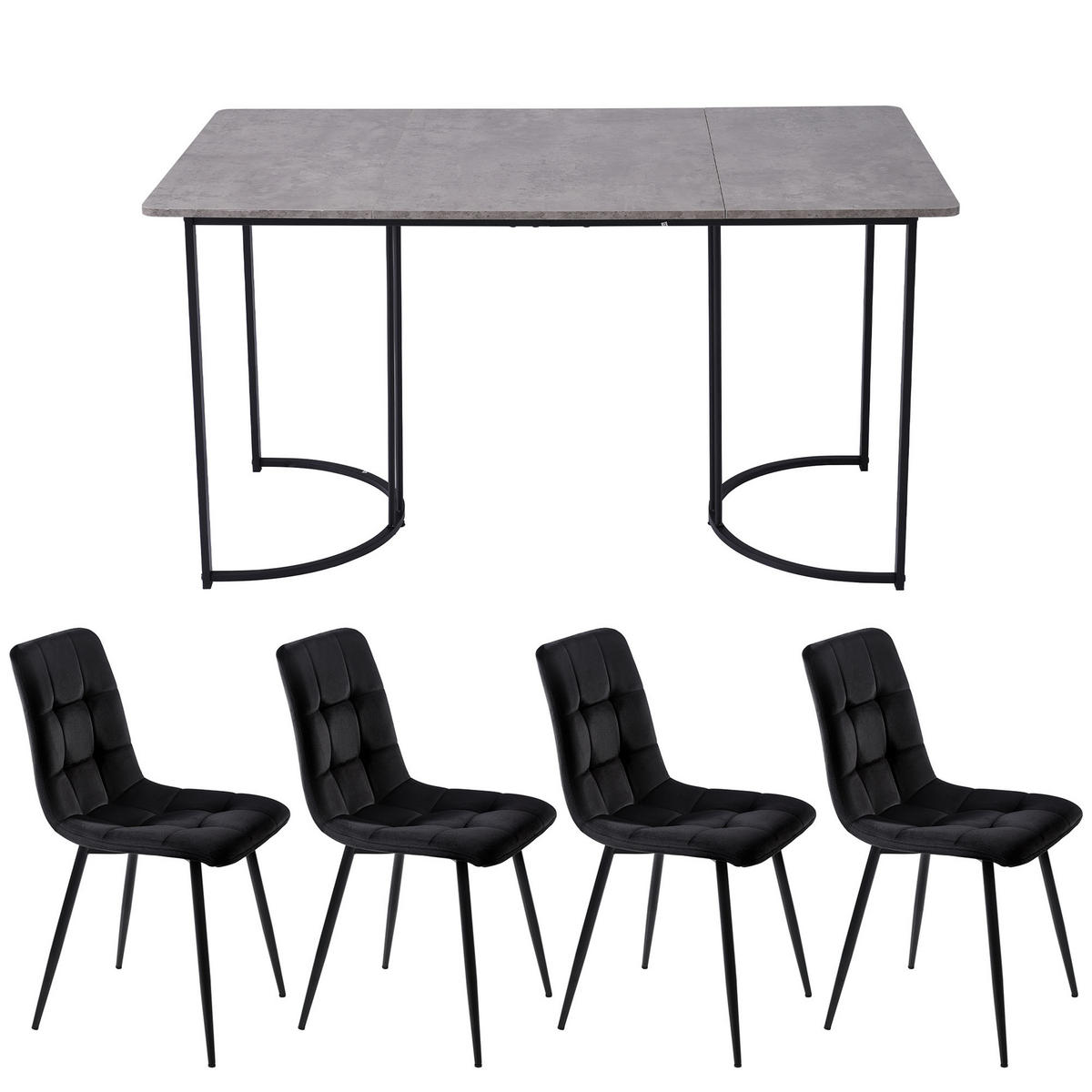ESSGRUPPE Esstisch 4 Stühle MDF Grau Schwarz 140x80cm - Schwarz, Holzwerkstoff (140/75/80cm) - FLIEKS