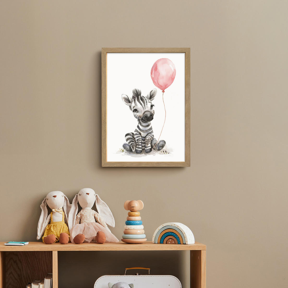NACHTTISCHLAMPE MIT AKKU Zebra - Baby - Tiere - Rosa Luftballon 30x40 cm - Weiß, Holzwerkstoff (8/30/40cm) - OnlyWow