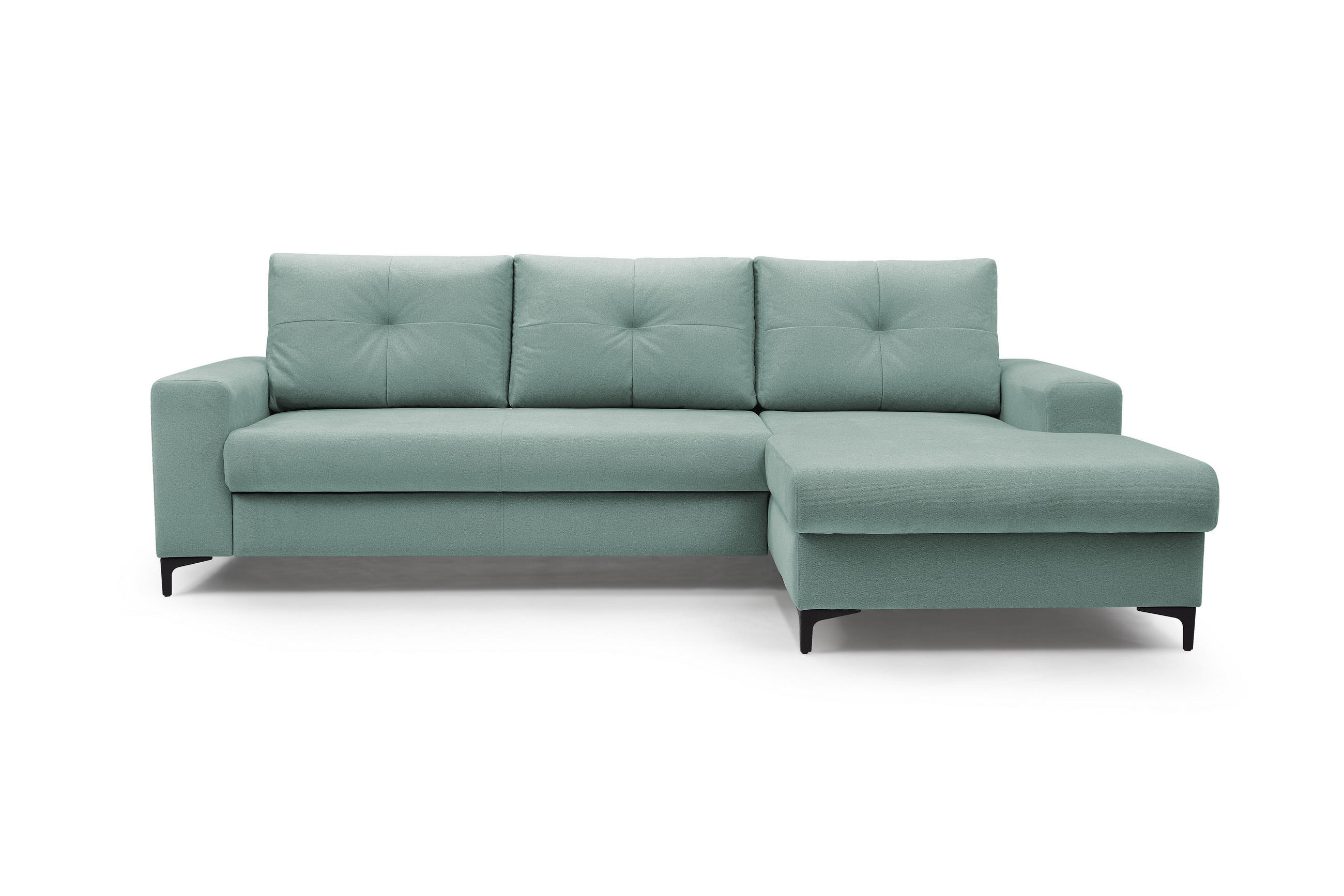 ECKSOFA AVRA L-förmig, mit Stauraumbehälter-in RINO-Stoff, Komfort & Eleganz, lose Rückenkissen, freistehend, RECHTS 251x165x85 cm Light green - Hellgrün, Holz/Textil (251/165cm) - DomoHome