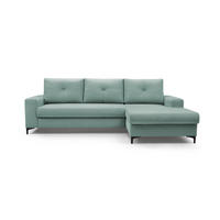 ECKSOFA AVRA L-förmig, mit Stauraumbehälter-in RINO-Stoff, Komfort & Eleganz, lose Rückenkissen, freistehend, RECHTS 251x165x85 cm Light green - Hellgrün, Holz/Textil (251/165cm) - DomoHome