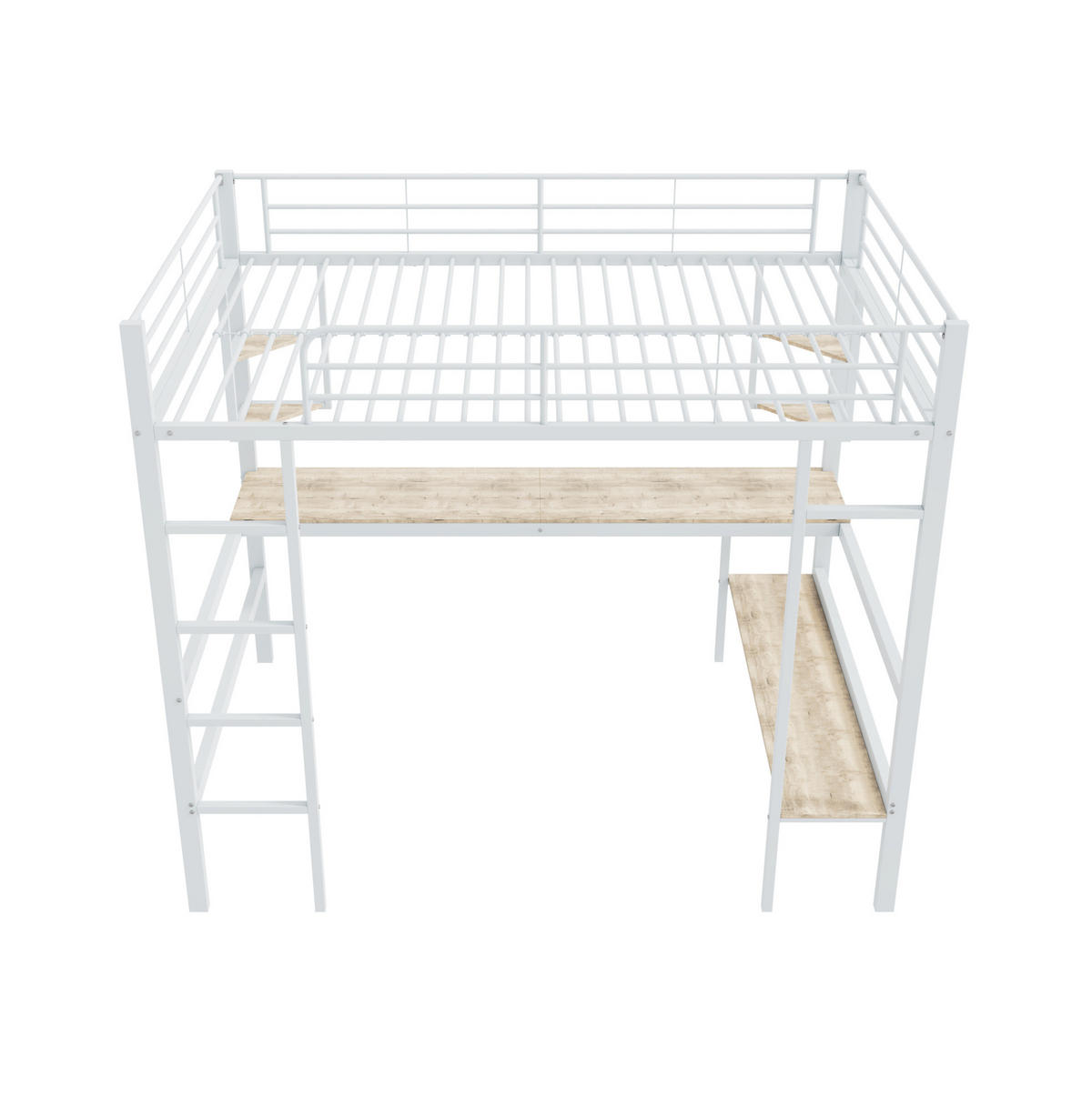HOCHBETT mit Schreibtisch 140/200 cm in Weiß – mit Regalen und Rausfallschutz - Weiß, Metall (140/200cm) - BEAOK
