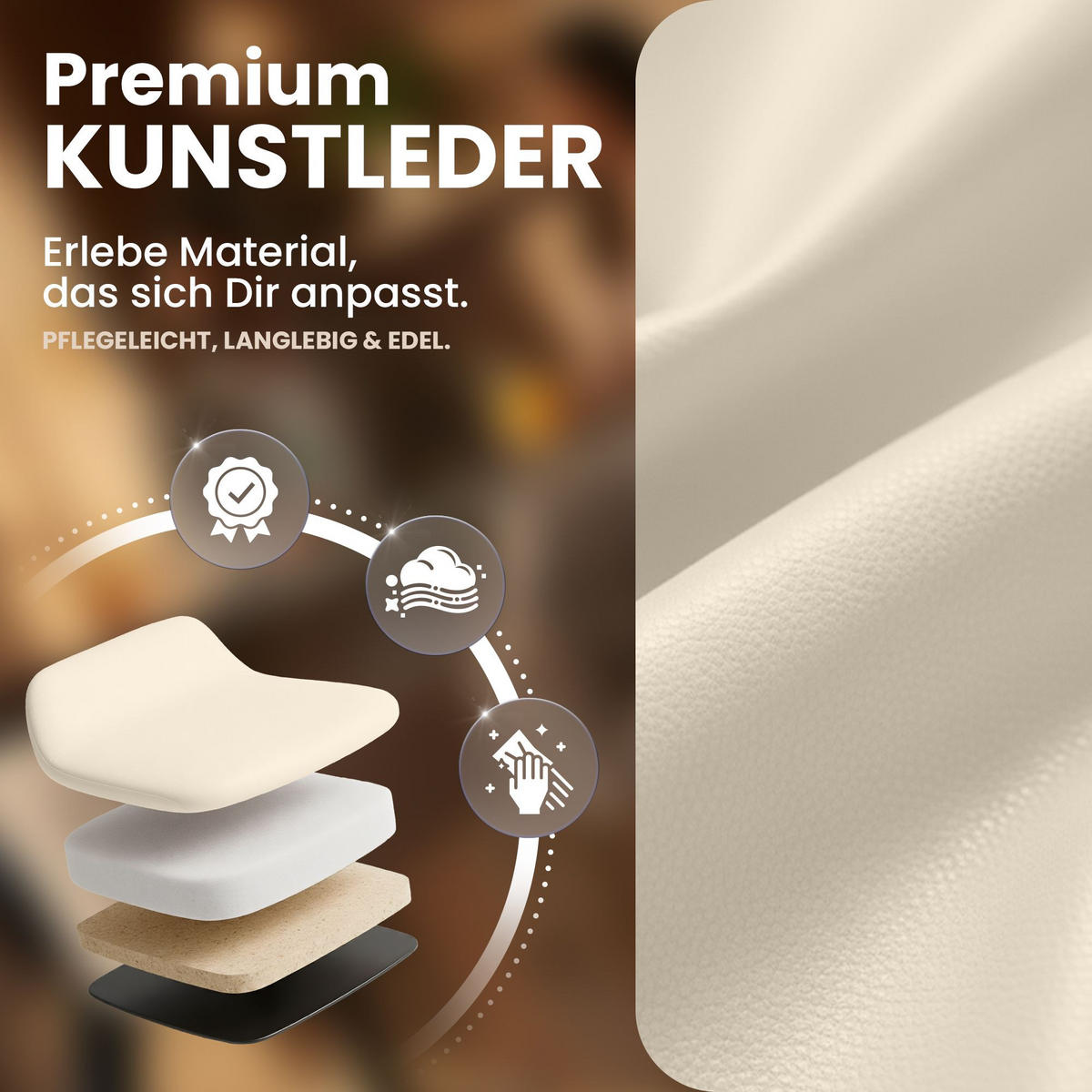 BARHOCKER 2 Lederlook Creme - Creme/Schwarz, Textil/Metall (40/96/50cm) - CLP