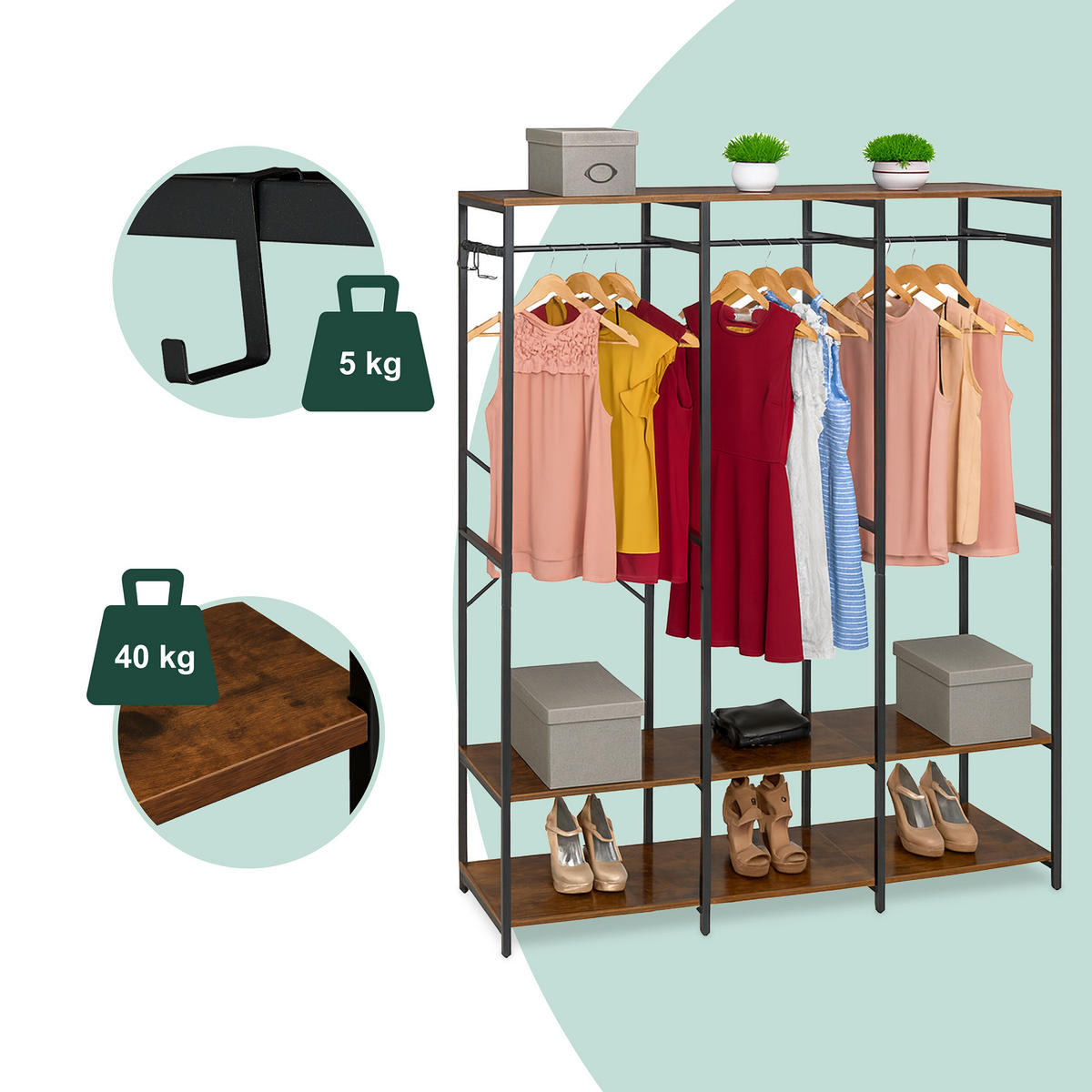 GARDEROBE - Schwarz, Holzwerkstoff/Metall (141/180/40cm) - Relaxdays