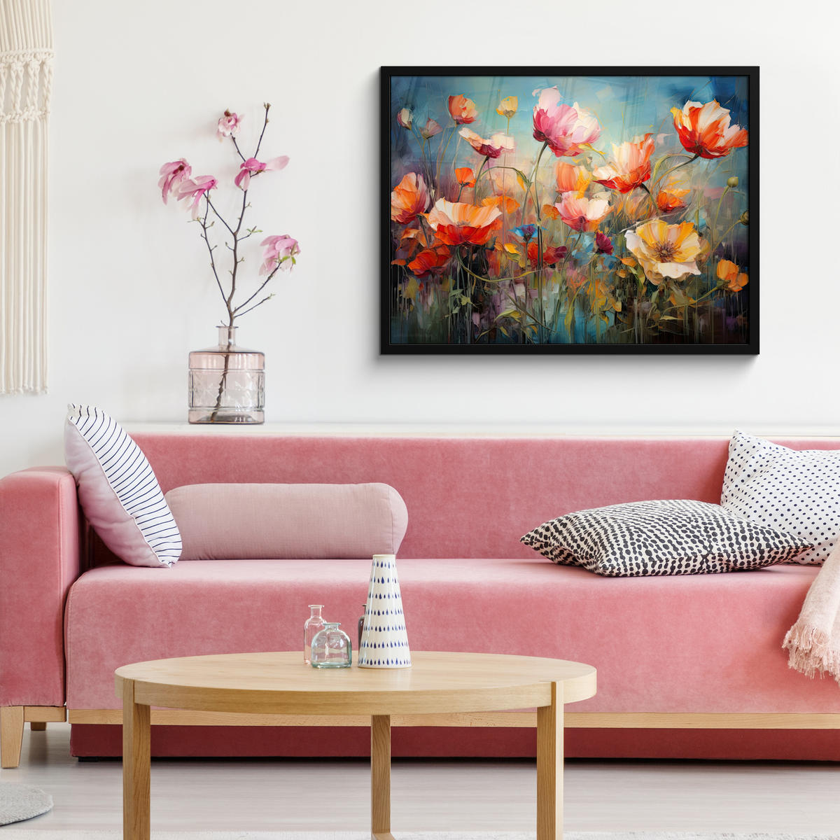 POSTER MIT RAHMENGERAHMTES BILD Blumen - Aquarell - Kunst - Botanisch - Natur 80x60 cm - Orange, Papier (80/60cm) - MuchoWow
