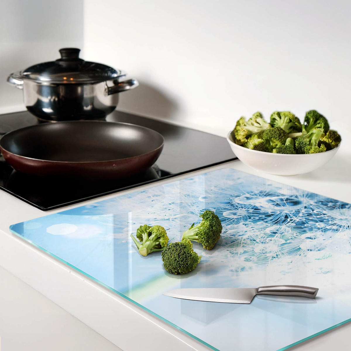 GLASPLATTE 60x52 cm Löwenzahn - Blau, Glas (60/0.4/52cm) - TULUP