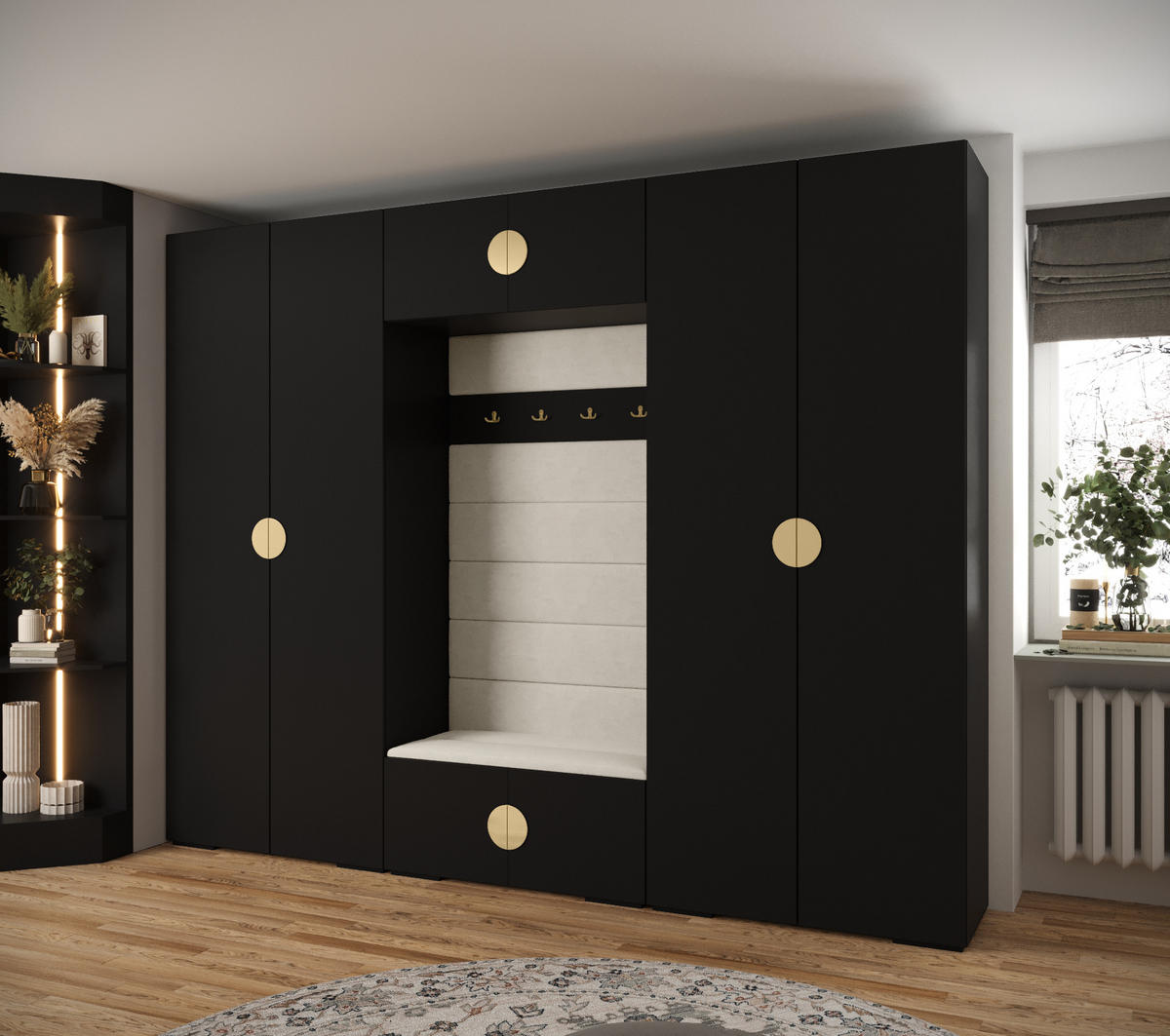 GARDEROBEN-SET 236,7/300/47 - Goldfarben/Schwarz, Holz/Kunststoff (300/236.7/47cm) - Abiks Möbel