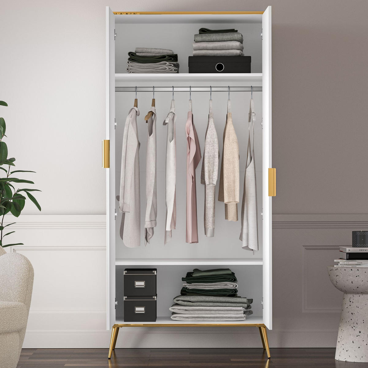KLEIDERSCHRANK VELTI,Weiß - Weiß, Holzwerkstoff (92/195/53cm) - KONSIMO®