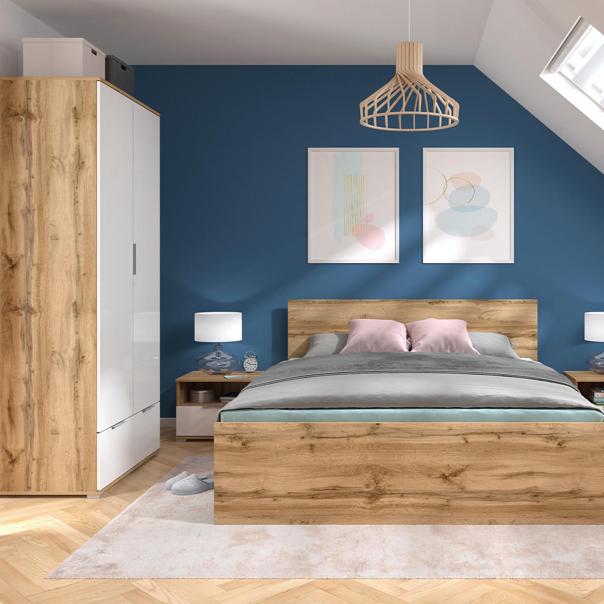 SKŘÍŇ 2DVEŘOVÁ Selma Bílá a dřevo - bílá, kompozitní dřevo (90.5/195/56.5cm) - Petits-meubles