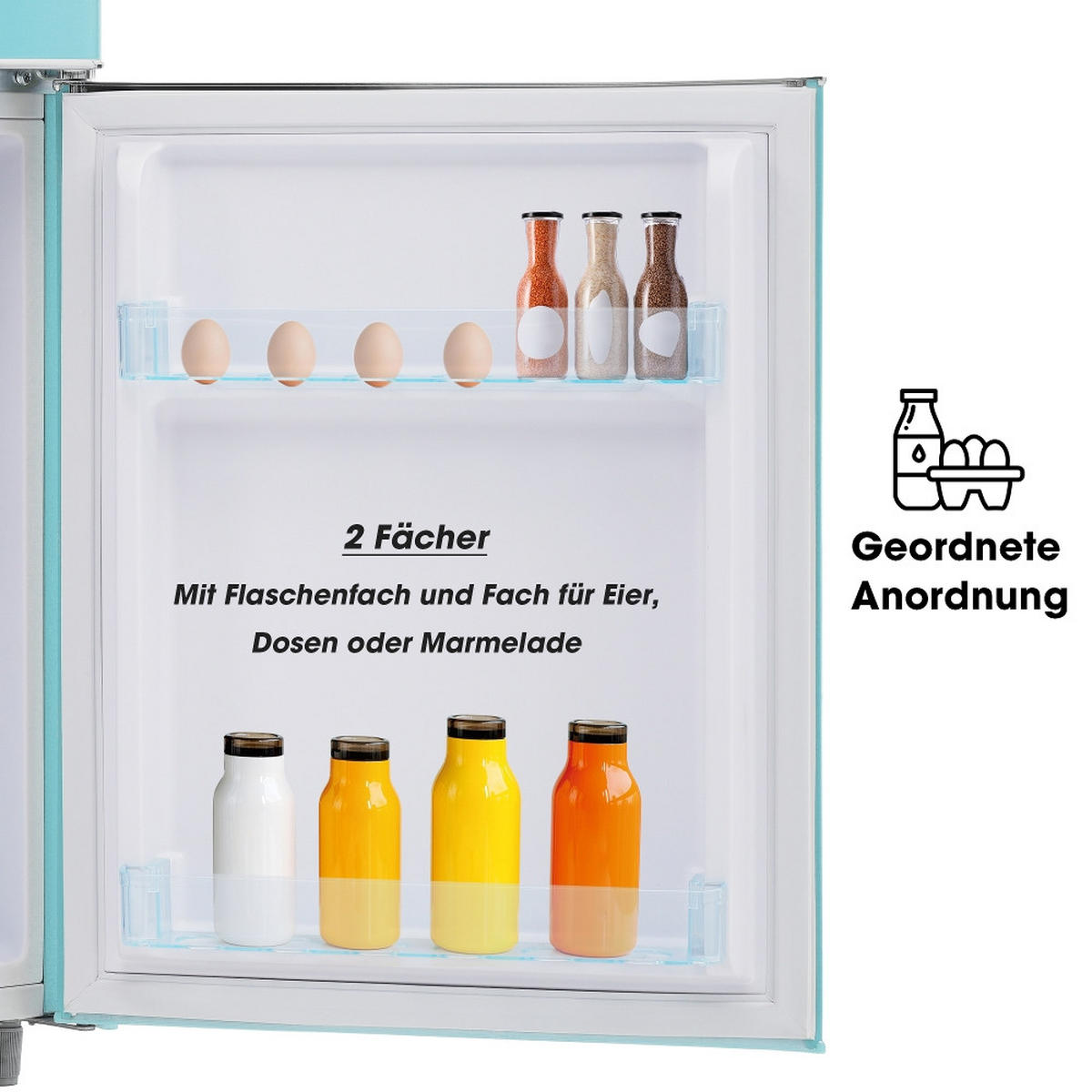 KÜHL-GEFRIER-KOMBINATION MIT GEFRIERFACH, Doppeltür, Cyan, 46/89/45 cm - Türkis, Metall (51/50/95.8cm) - Rolipo