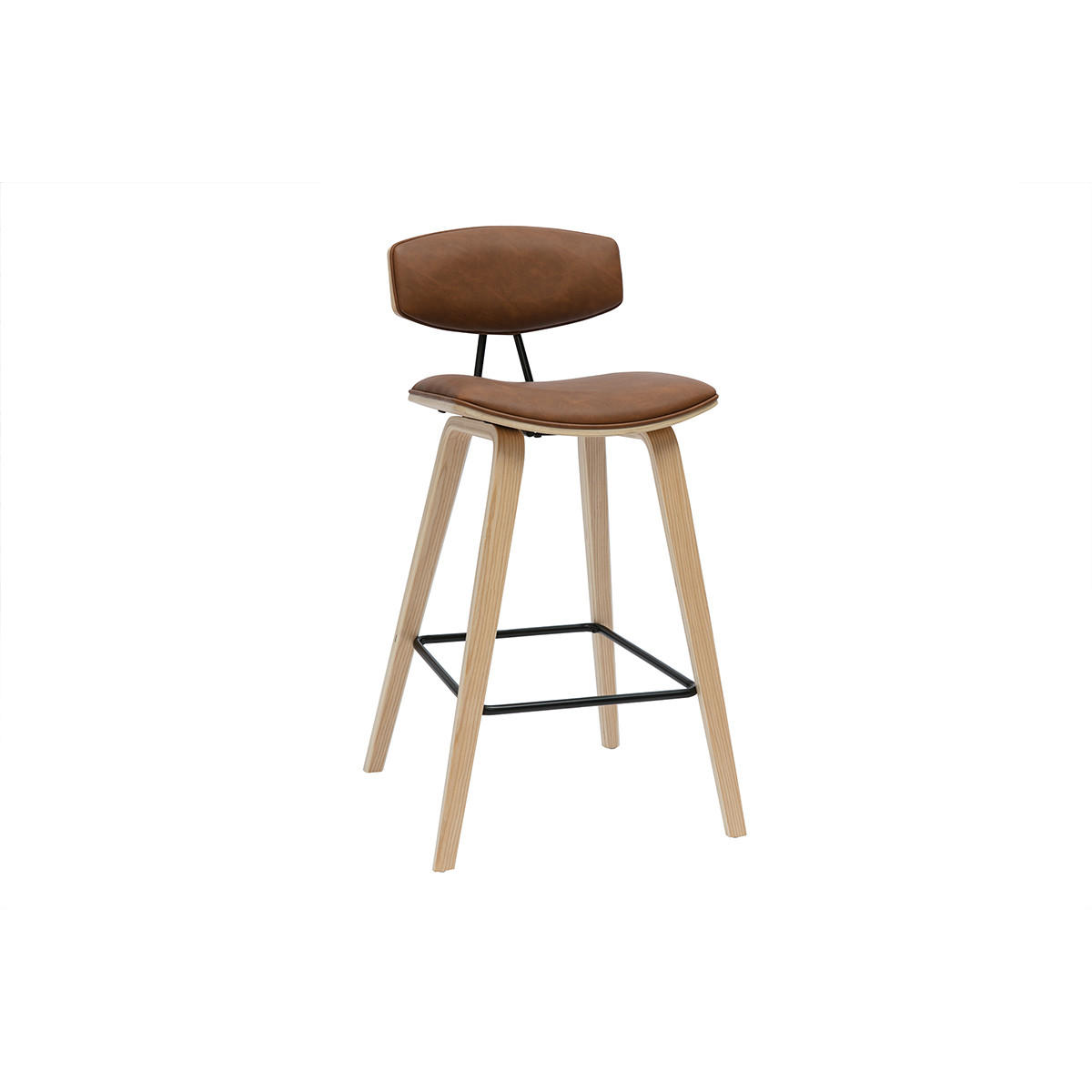 BARHOCKER Braun Helles Holz H69 cm 2er-Set VASCO - Braun, Kunststoff (48.5/90.5/50cm) - Miliboo