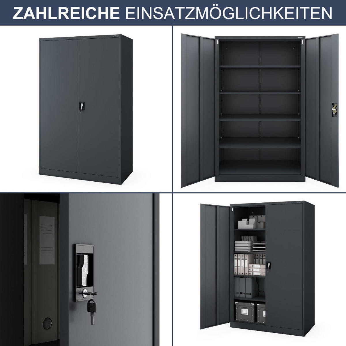 AKTENSCHRANK abschließbar KADO Flügeltüren 185x115x60cm Anthrazit - Anthrazit, Metall (115/185/60cm) - DELUKE