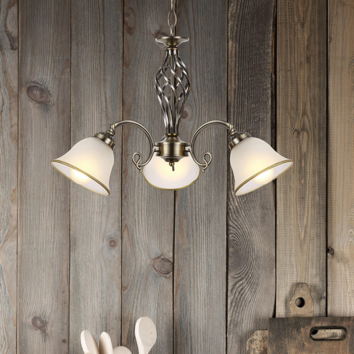 KRONLEUCHTER ODIN Altmessing Messing - Messingfarben, Glas (60/60/120cm) - Globo Lighting