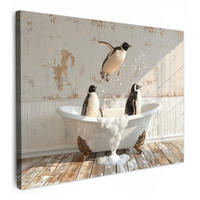 LEINWANDBILD Vintage - Pinguin - Badewanne - Schaumstoff 40x30 cm - Schwarz, Textil (40/30cm) - MuchoWow