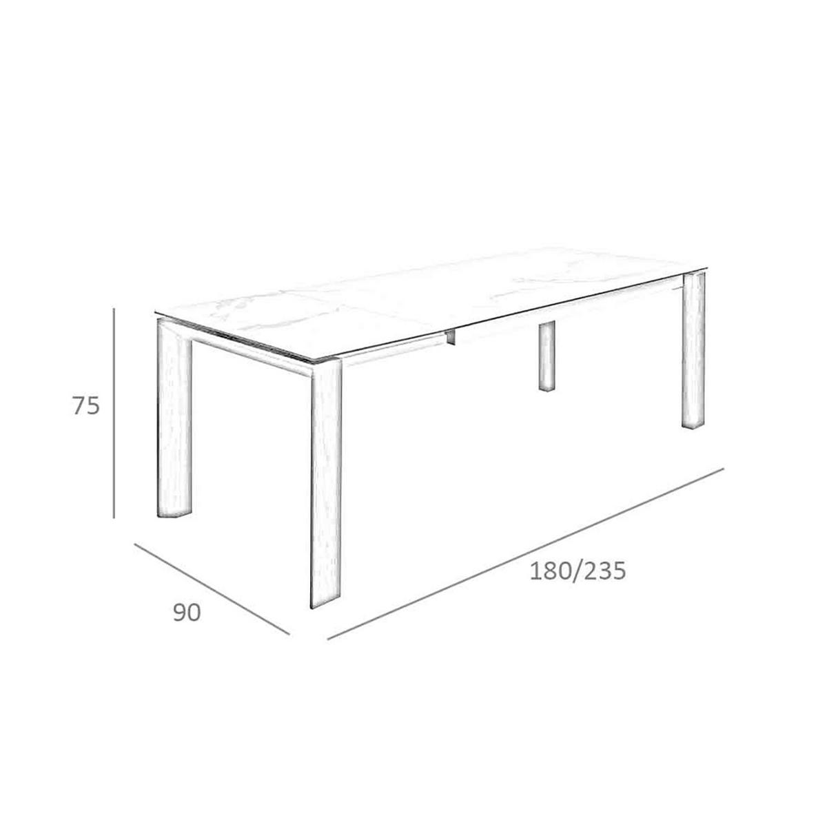 ESSTISCH Ausziehbarer Esstisch Rechteckig porzellanmarmor aus Walnuss 180/90/75 cm - Walnussfarben/Weiß, Stein (90/180/75cm) - ANGEL CERDA