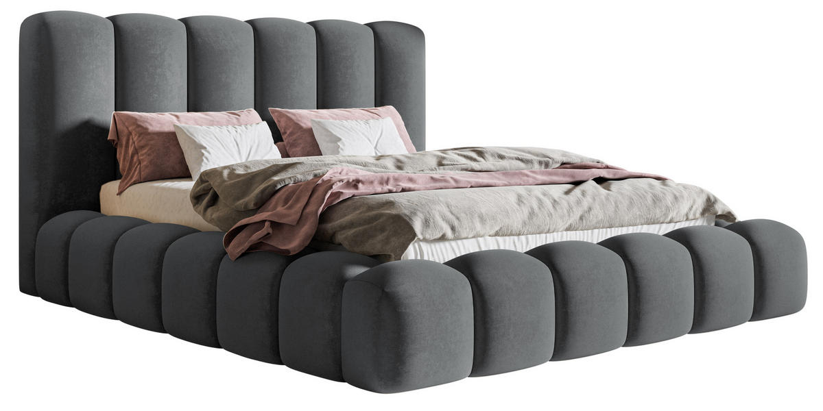 POLSTERBETT 160x200 cm Madeno mit Bettkasten, Samtstoff, Dunkelgrau - Dunkelgrau, Holz/Textil (160/200cm) - Emporius