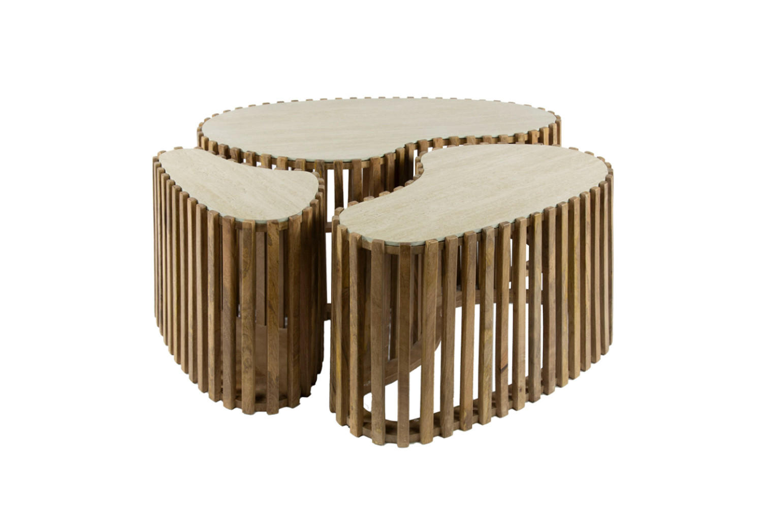 COUCHTISCH-SET LIMAY Weiß Keramik - Braun/Weiß, Mangoholz/Keramik (90/52/40cm) - KAWOLA