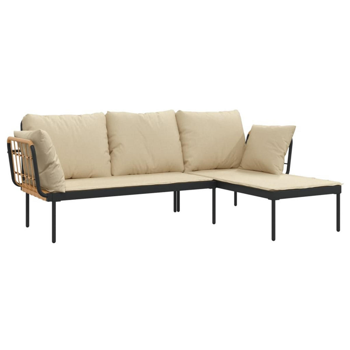 LOUNGEGARNITUR mit Auflagen und Couchtisch, aus Stahl und Poly Rattan, Beige, 3-teiliges Set - Anthrazit, Kunststoff - vidaXL
